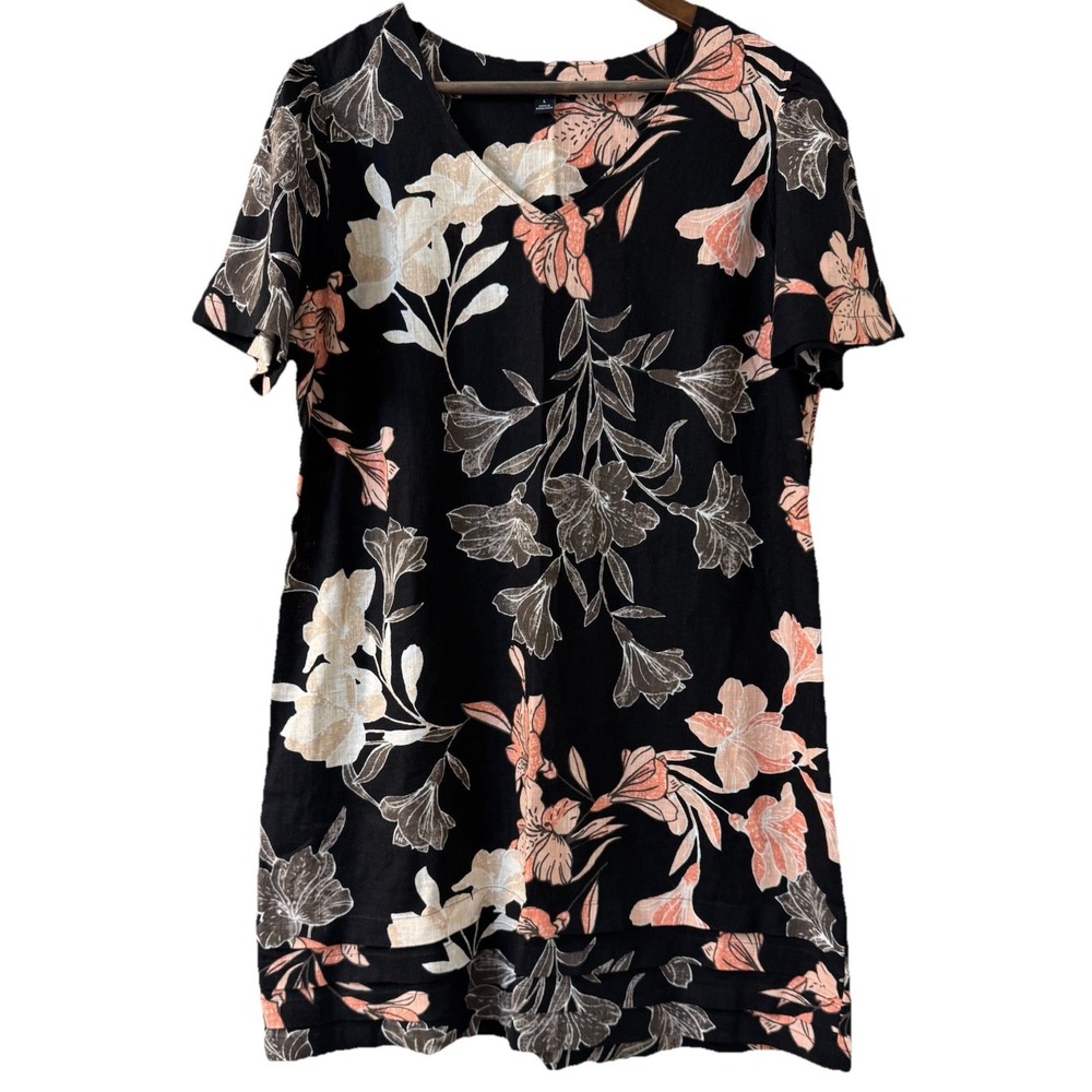 Nicole Miller Original Women's Dress Large Floral LINEN Blend Tropical Career